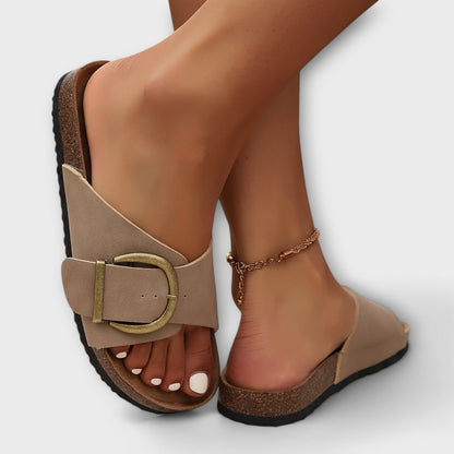 Aurora - Damen Kork Pantoletten mit Schnallenriemen Design