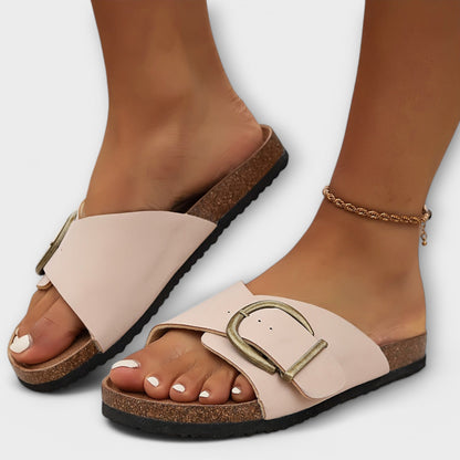 Aurora - Damen Kork Pantoletten mit Schnallenriemen Design