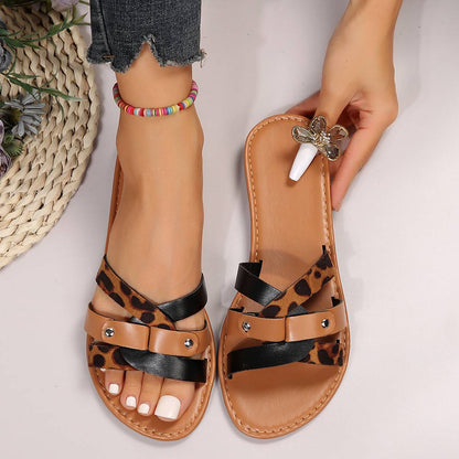 Aurora Leopard Kreuzriemen Sandalen