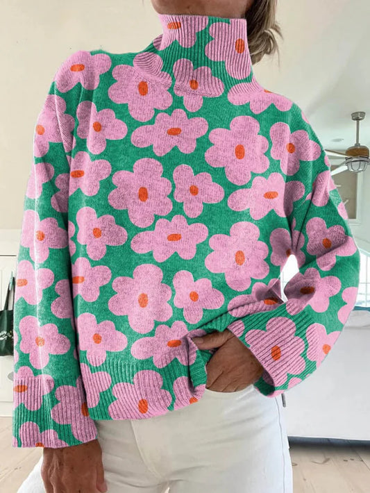 Linda - Warmer Oversized Pullover mit Blumenmuster