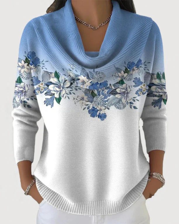 Alora - Blumenpullover mit Weichem Kragen