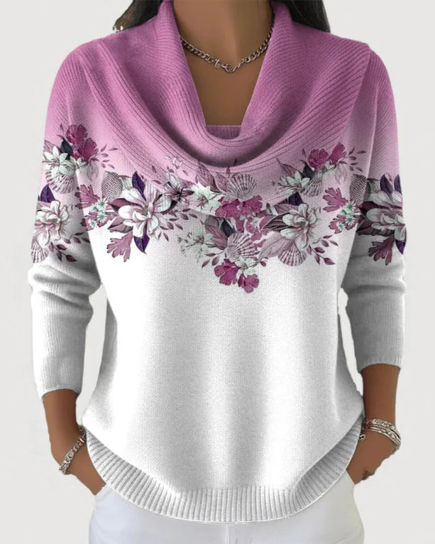 Alora - Blumenpullover mit Weichem Kragen