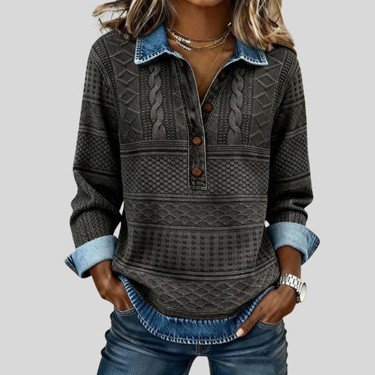 Amelia – Sweatshirt aus gewebtem Jersey mit Denim-Details