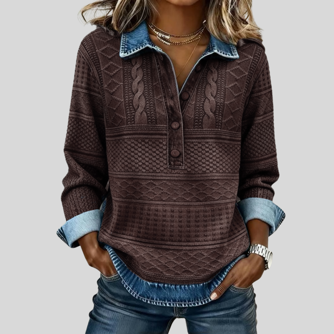 Amelia – Sweatshirt aus gewebtem Jersey mit Denim-Details