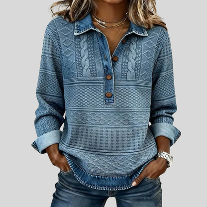 Amelia – Sweatshirt aus gewebtem Jersey mit Denim-Details