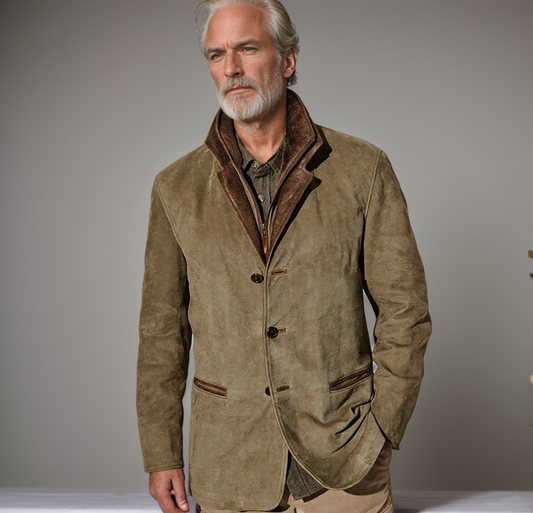 Klassische Wildleder Herren Jacke mit Lederbesatz