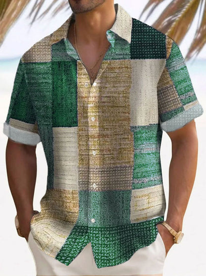 Luftiges Patchwork Herren Kurzarmhemd