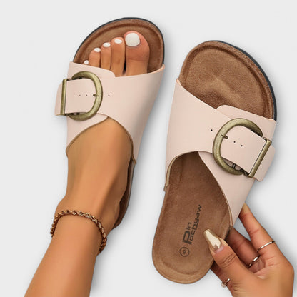 Aurora - Damen Kork Pantoletten mit Schnallenriemen Design