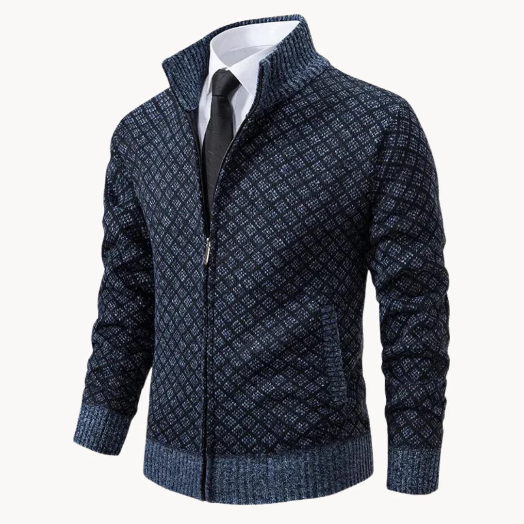 Stehkragen-Strickjacke mit Reißverschluss für Herren