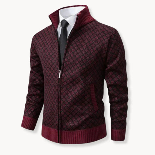 Stehkragen-Strickjacke mit Reißverschluss für Herren