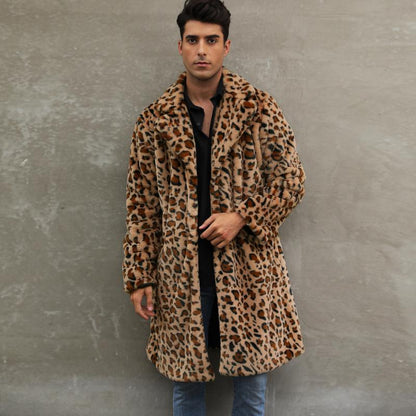 Leopard-Mantel in mittlerer Länge für Herren